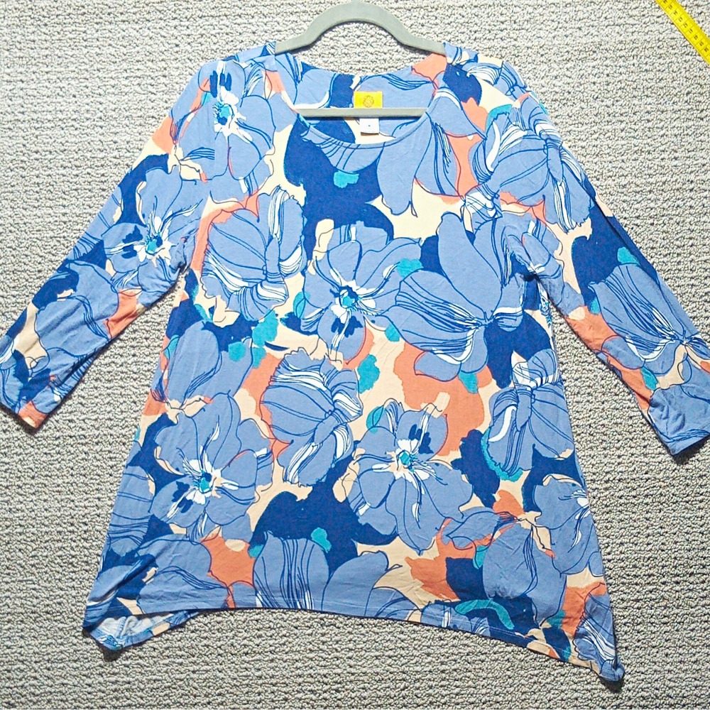 Ruby Rd. Women's M Knit Floral Round Neck 3/4 Sleeve Stretch Pullover Top. #L2